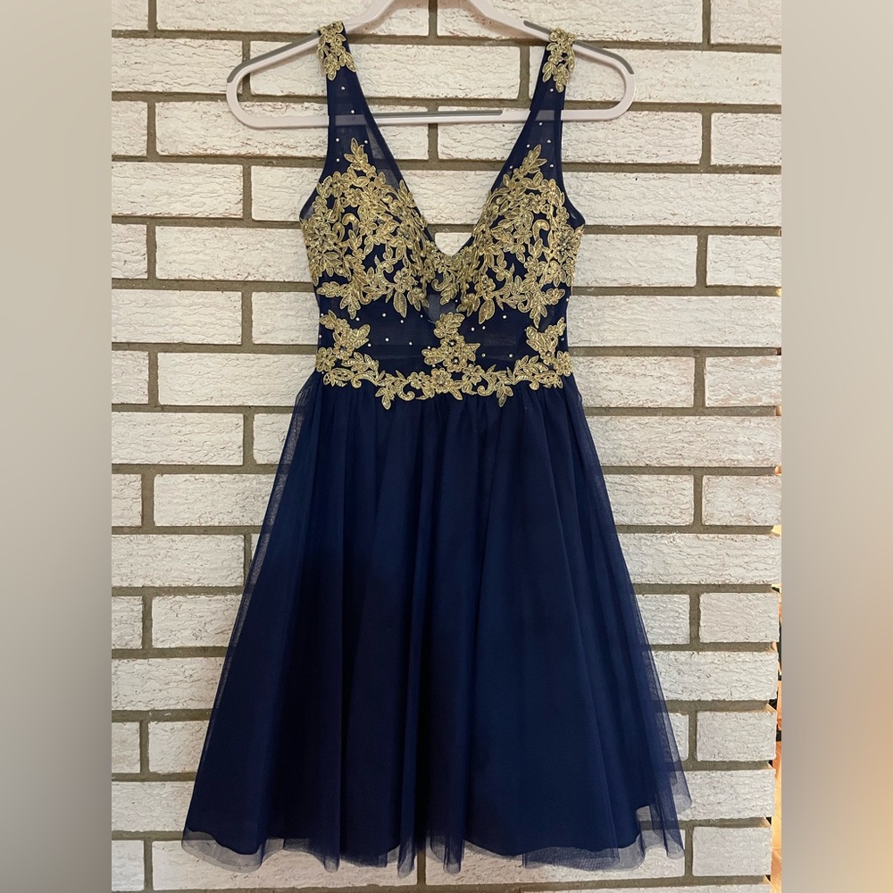 Navy and gold semiformal dress size 0
